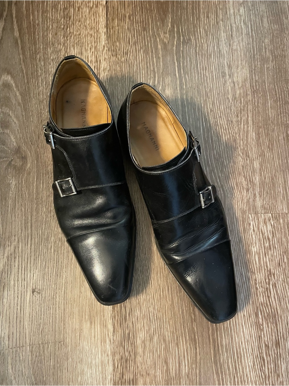 Magnanni Black Leather Single Monk Strap Dress Shoes